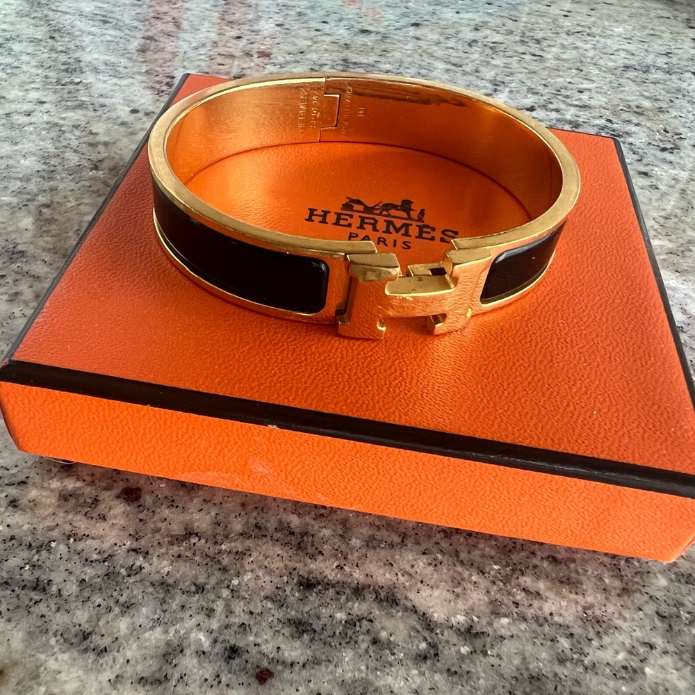 Hermes Click H Cuff Bracelet, Black & Gold